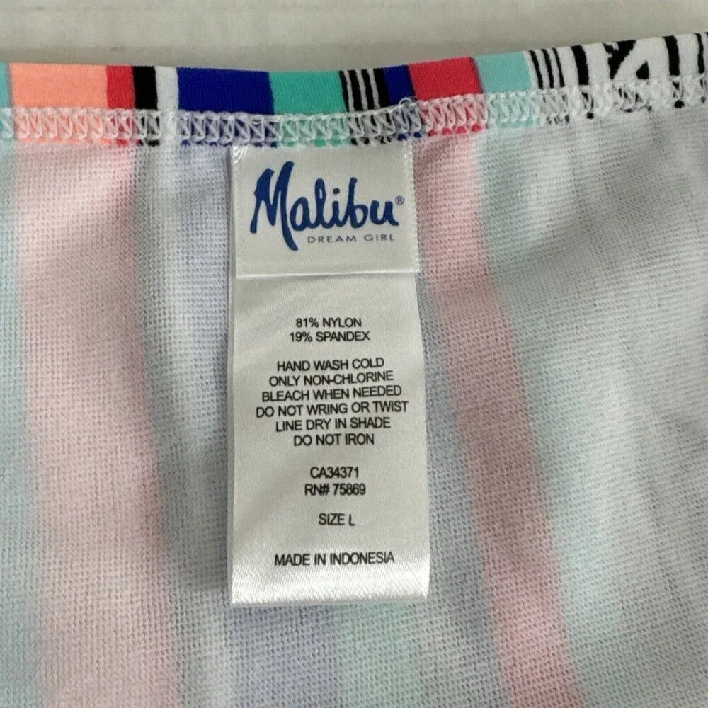 Malibu Dream Girl Women's L Swim‎ Bikini Bottom Peach Coral Striped New
